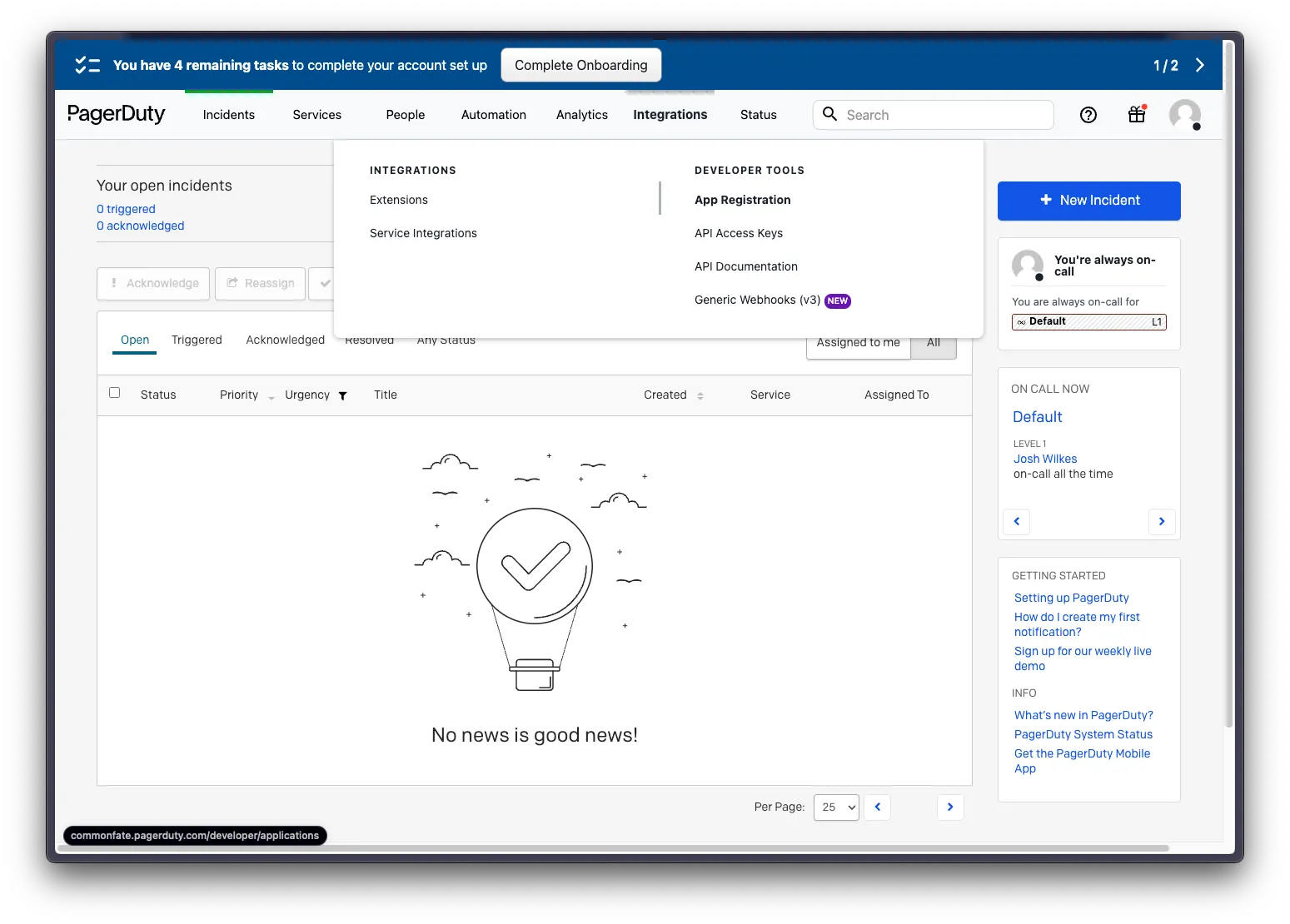 PagerDuty Integrations Tab